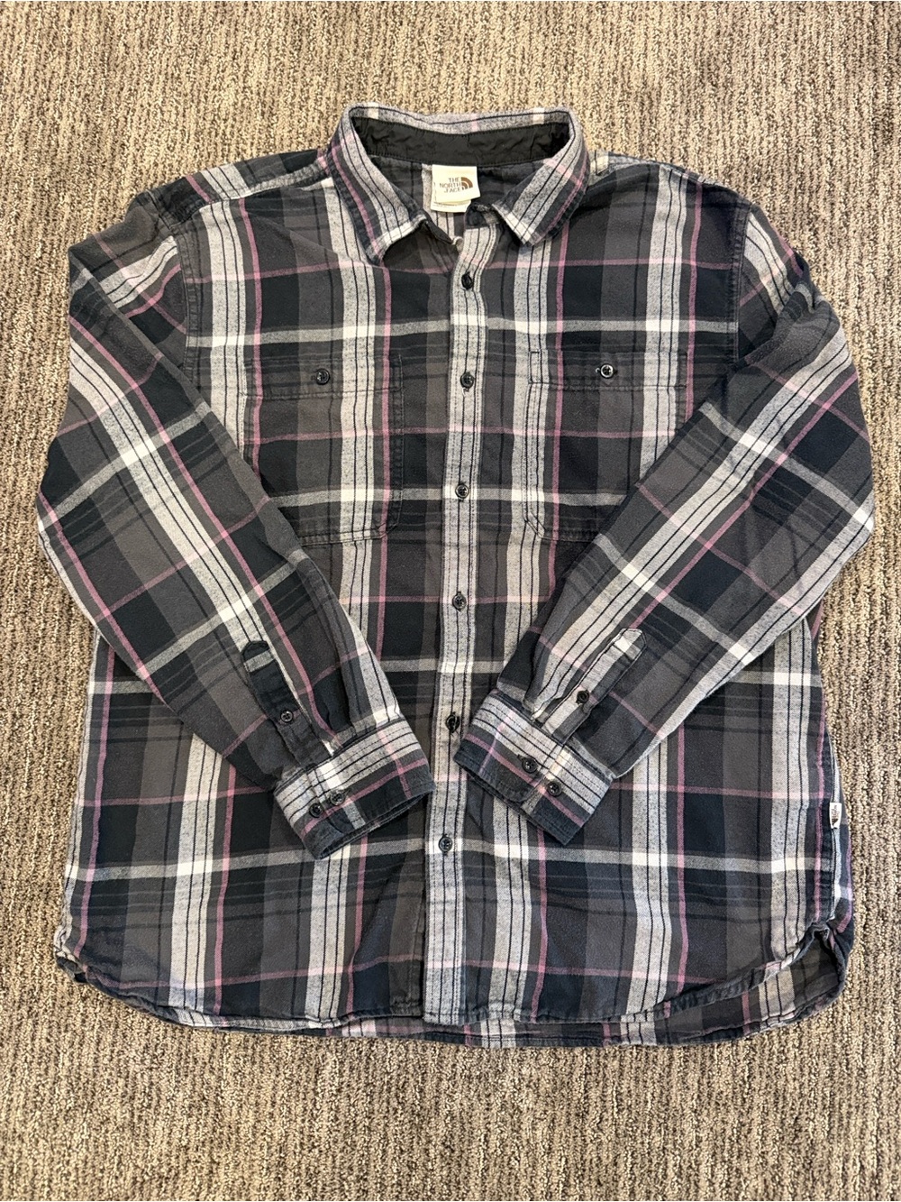 The North Face Men's Black, Gray & Pink Plaid Button-Down Shirt